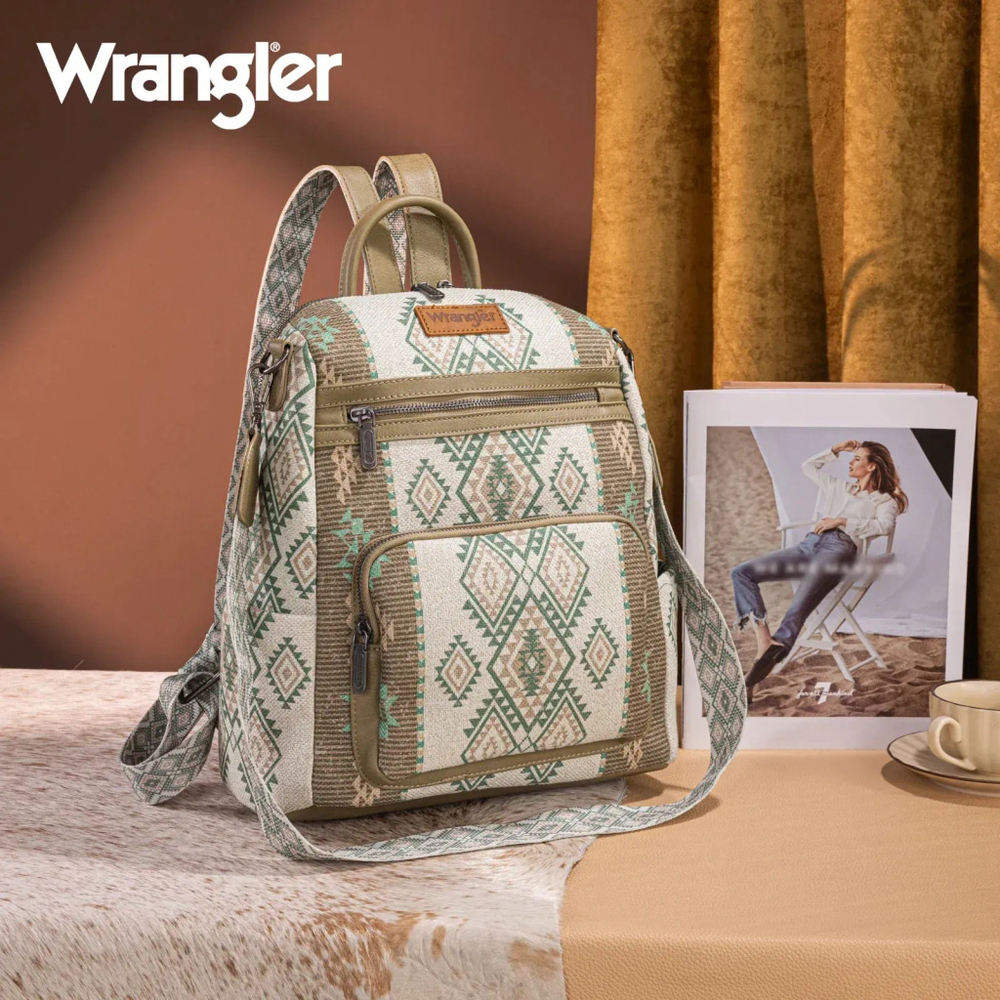 Wrangler Beige and Green Aztec Pattern Backpack